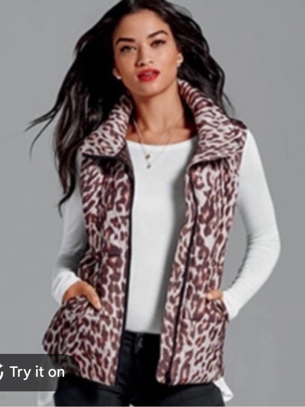 Cabi Juliet Animal Print Quilted Puffer Vest Size Medium